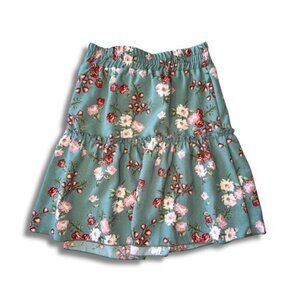 Teal floral knee length skirt